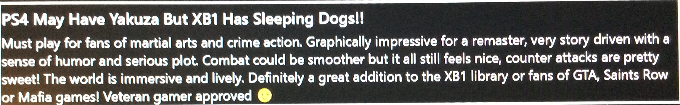 Sleeping Dogs Definitive review 1/2/2020 on MS Store by T3KTORO22.