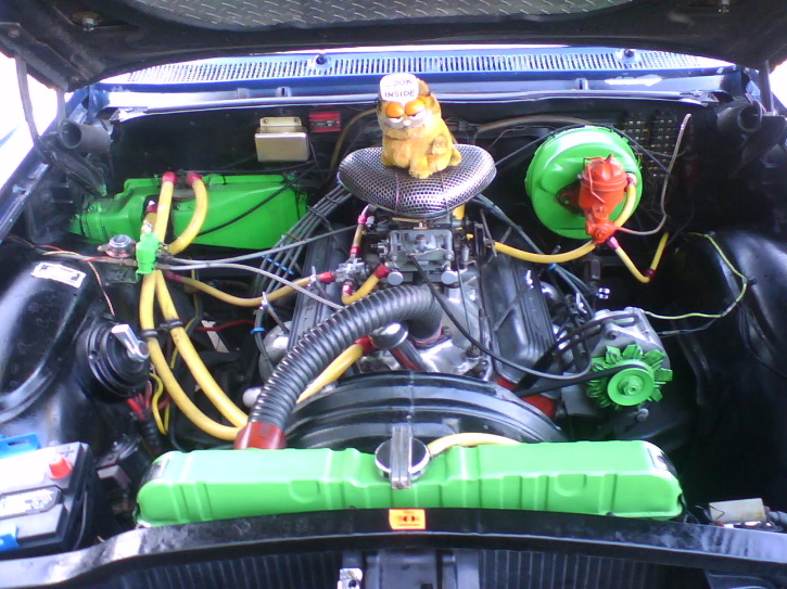 Nitrous Motor, Hedman Headers, 850 Spread Bore Holley with Primary Reo Pump, Edelbrock Torker Intake, Ported 1.94 Heads, 510 lift - 308 Duration Hydraulic Cam, Super Holeshot 2800 Powerglide, 4.11 Gears.