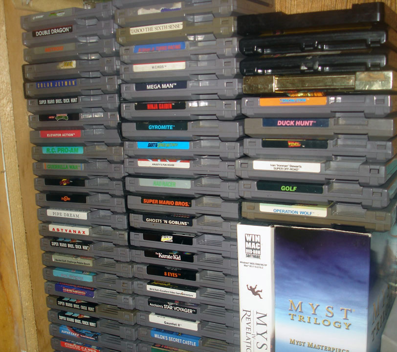 These are some of my NES carts. I keep my favorite ones in a bin next to this stack.