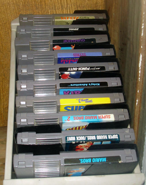 My favorite Nintendo carts in a nifty bin