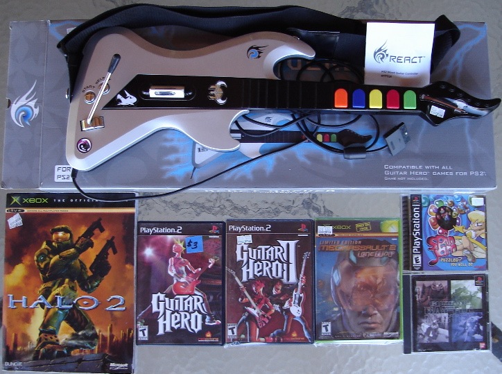Guitar Hero React Guitar RTPS26 - Halo 2 Guide Book - PS2 Guitar hero - PS2 Guitar Hero 2 - XBox Mech Assault 2 Limited Edition - PS1 Spin Jam - PS1 Gundam The Battle Master.jpg