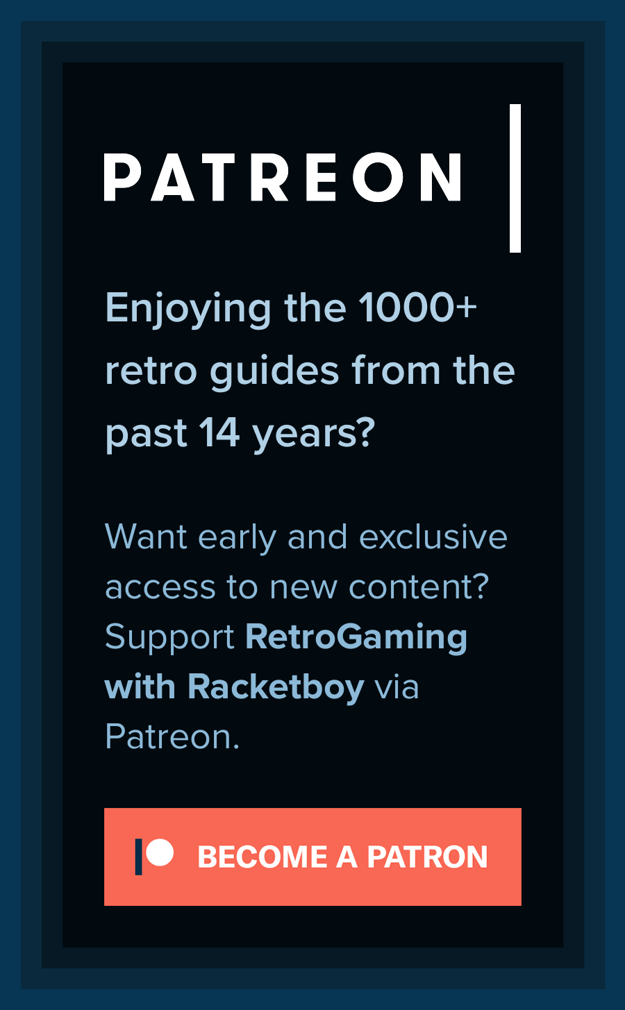 Support RetroGaming with Racketboy via Patreon